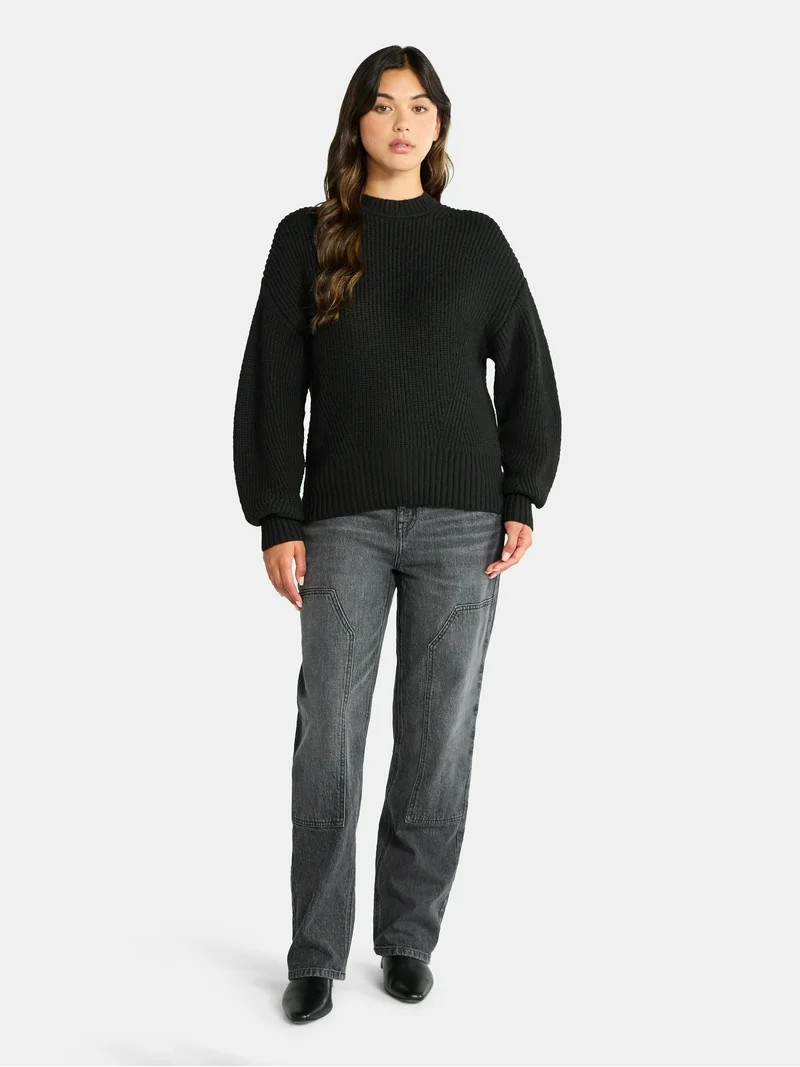 Time and Tru Women's Shaker Stitch Mock Neck Sweater, Midweight, Sizes XS-XXXL | Walmart (US)