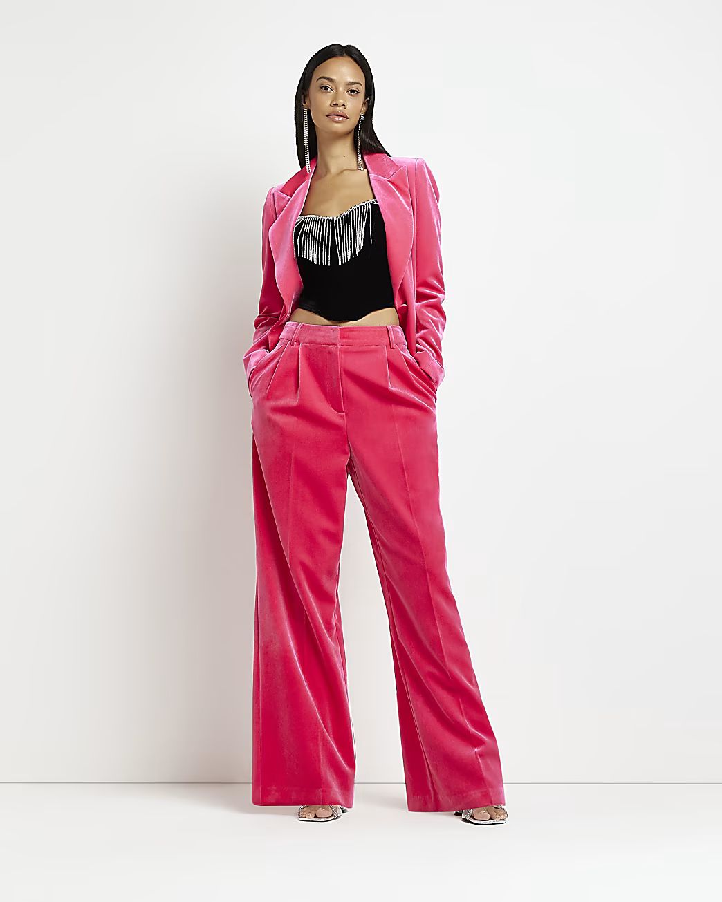 River Island Womens Pink velvet wide leg pants | River Island (US)