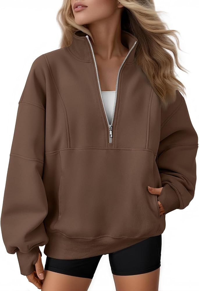 AUTOMET Women's Quarter Zip Oversized Sweatshirt Fleece Mock Neck Pullover | Amazon (US)