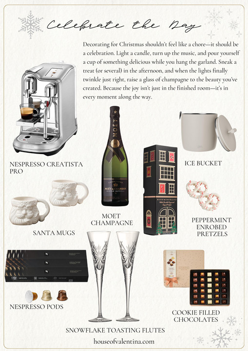 Decorating for Christmas shouldn’t feel like a chore—it should be a celebration. Light a candle, turn up the music, and pour yourself
a cup of something delicious while you hang the garland. Sneak a
treat (or several) in the afternoon, and when the lights finally
twinkle just right, raise a glass of champagne to the beauty you’ve
created. Because the joy isn’t just in the finished room—it’s in
every moment along the way!!  

 #LTKGiftGuide #LTKHoliday #LTKSeasonal