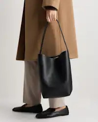 Italian Leather Soft Bucket Shoulder Bag in Black | Quince