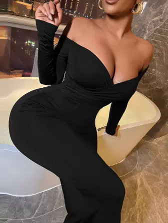 SHEIN SXY Solid Off Shoulder Bodycon Dress,Prom Dress,Tea Party Dress,Summer Dresses For Women | SHEIN