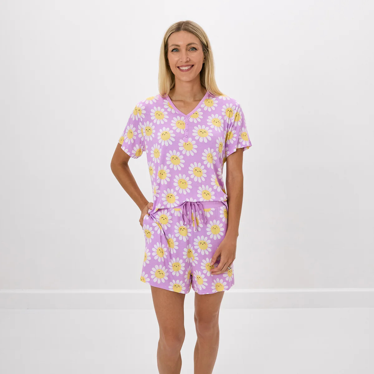 Flower Power Women's Short Sleeve Pajama Top | Little Sleepies