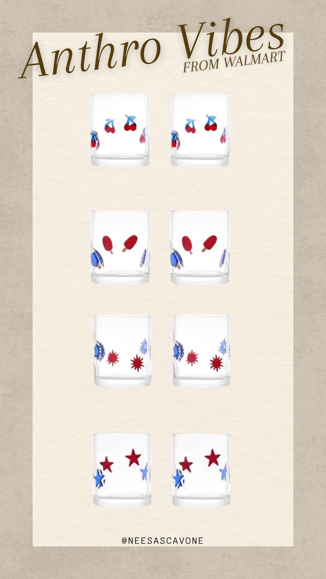 Red, white & cute 🇺🇸✨ These Walmart finds are giving major Anthro vibes without the Anthro price tag. The cherry glasses might be my favorite 🍒 Perfect for summer hosting, BBQs, pool days, and Fourth of July tablescapes.

#WalmartFinds #AnthroVibes #AnthropologieInspired #SummerDecor #FourthOfJulyDecor #PatrioticDecor #HostingEssentials #WalmartHome #SummerHosting #AffordableHomeDecor #LTKHome #LTKFinds #RedWhiteAndBlueDecor #GlasswareFinds #SummerTablescape

#LTKSeasonal #LTKfoodie #LTKHome