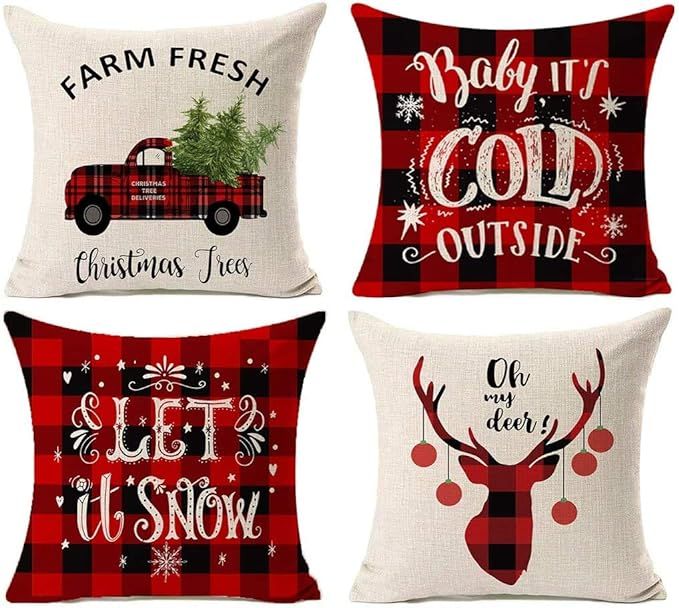 ALINK Christmas Pillow Covers Decorations 18x18 Inches Set of 4 Pillow Cases for Sofa Couch, Cush... | Amazon (CA)