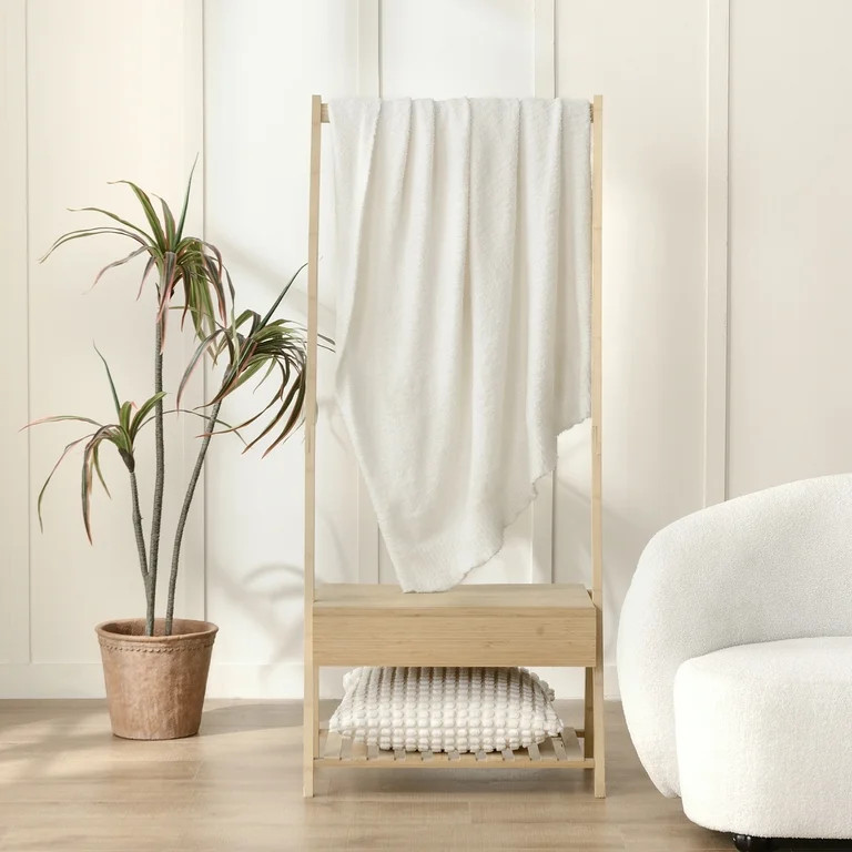 JOOJA Knit Throw Blanket Polyester Plush Super Soft Cozy Blanket for Bed Sofa, 50"x60", Cream Whi... | Walmart (US)