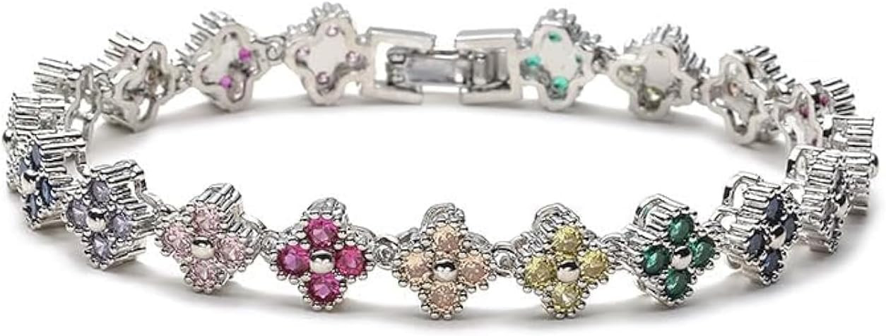 Rainbow & Clover Zircon Unisex Bracelet, Crystal Flower Design, Fashion-Forward Accessory | Amazon (US)