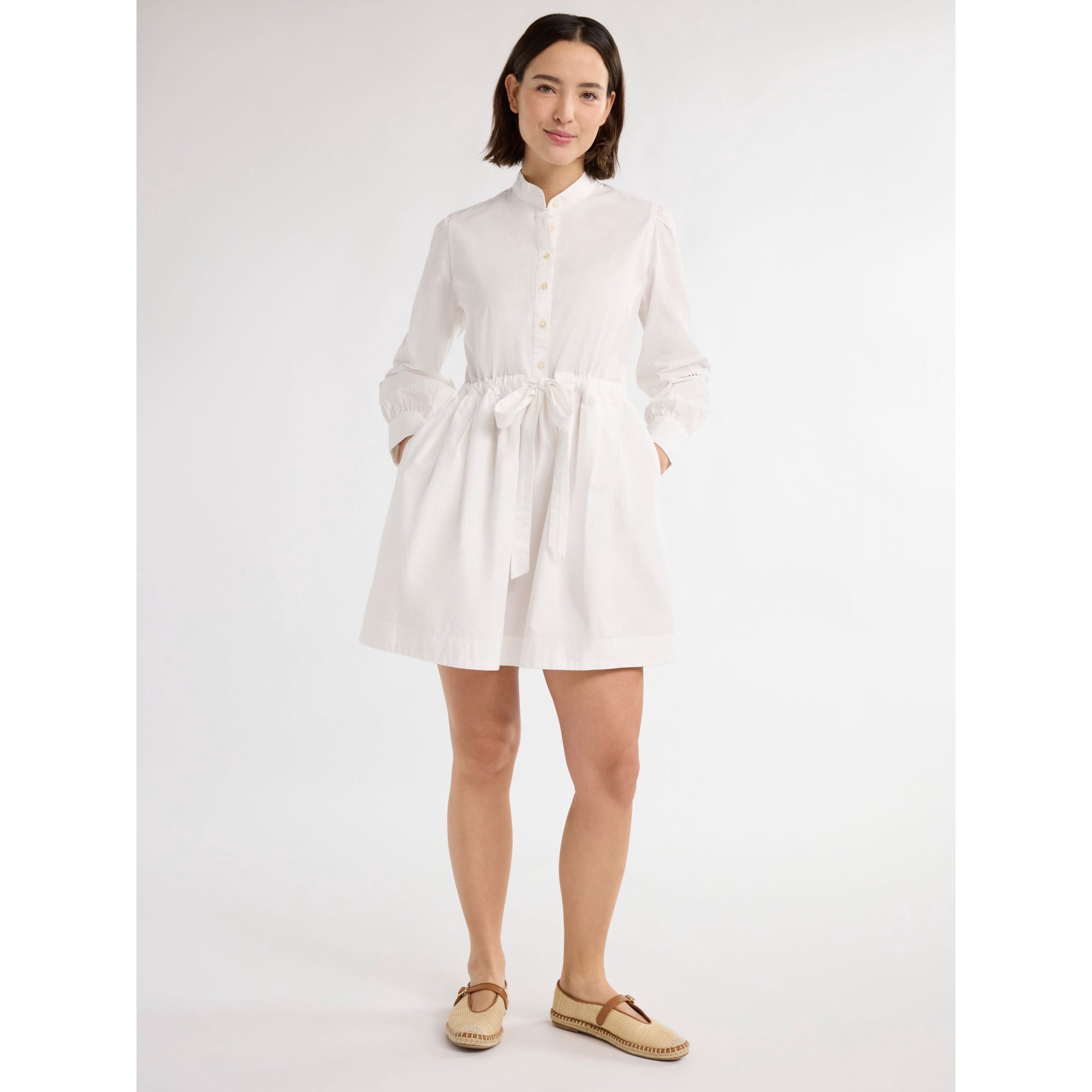 Free Assembly Women’s Cotton Tie Front Mini Dress with Long Sleeves, Sizes XS-XXXL | Walmart (US)