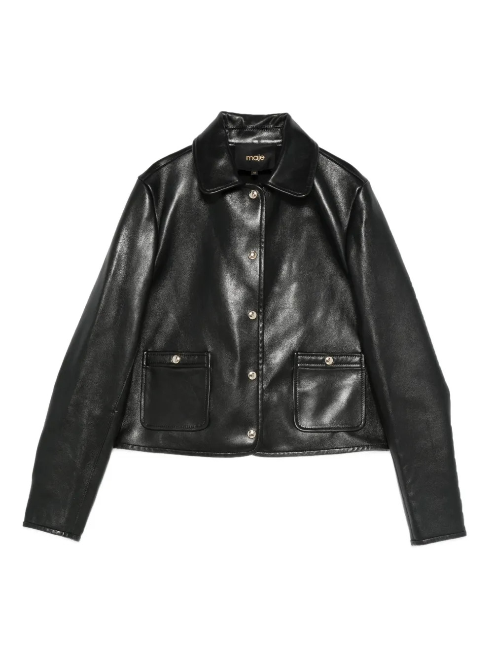 Maje Cropped Leather Jacket | Black | FARFETCH BE | Farfetch Global