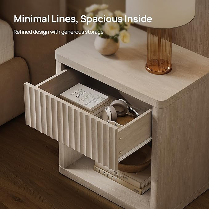 SICOTAS Night Stand Nightstand with Drawer Storage Fluted Bed Side Table End Table Large Modern W... | Amazon (US)