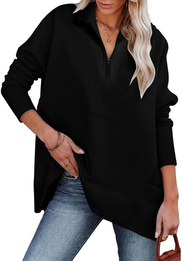 Dokotoo Women's Casual Oversized Half Zip Sweatshirts Long Sleeve Solid Color Pullover Jackets wi... | Amazon (US)