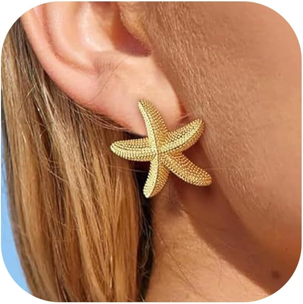 Starfish Earrings Gold Tone Textured Lightweight Stud Birthday Gift Women Summer Outfits Fashion ... | Amazon (US)
