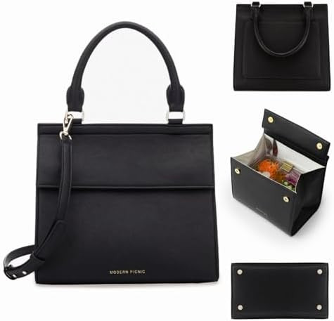 Modern Picnic Vegan Leather Medium Lunch Bag for Women, Cooler Lunch Bag for Girls, Easily Wipeab... | Amazon (US)
