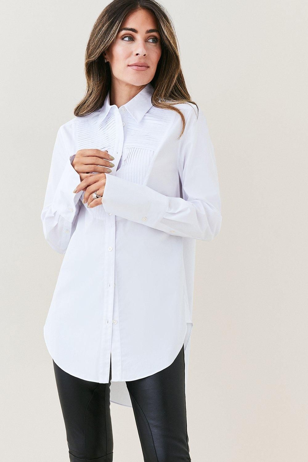 Lydia Millen Cotton Poplin Bib Woven Shirt | Karen Millen UK + IE + DE + NL