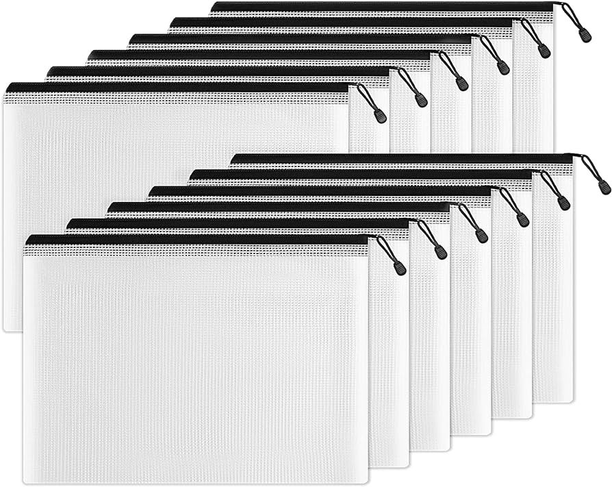 SUNEE Plastic Mesh Zipper Pouch 11x16 in (Black, 12 Packs) Extra Large Zip File Bags for Office S... | Amazon (US)