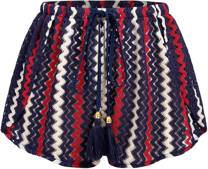 ZAFUL Crochet Cover Up Shorts for Women Beach Swimwear 2026 Boho High Waisted Drawstring Flowy Sw... | Amazon (US)