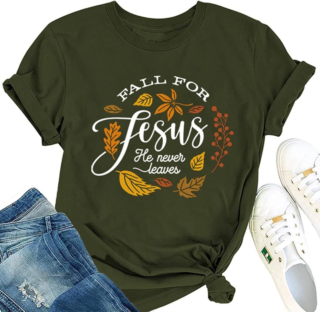 Fall For Jesus He Never Leaves Sweatshirts Women Cute Fall Thanksgiving Autumn Christian Graphic ... | Amazon (US)