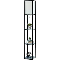 Simple Designs Home LF1014-BLK Etagere Organizer Storage Shelf Linen Shade Floor Lamp, Black | Amazon (US)