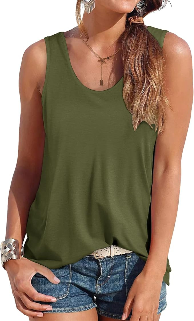 Smile Fish Women Scoop Neck Flowy Loose Fit Tank Top Sleeveless Summer Tops Shirts | Amazon (US)