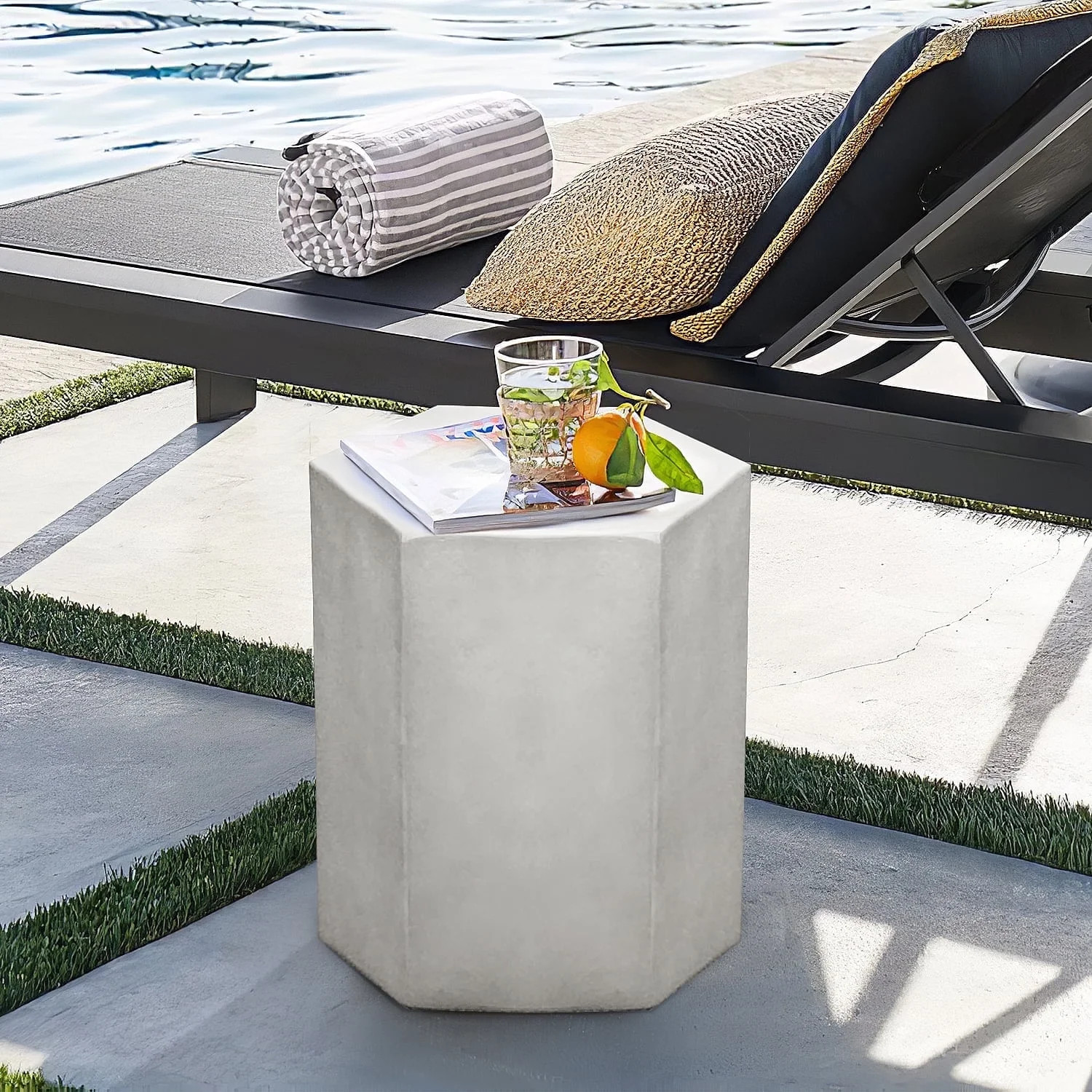 COSIEST Concrete Accent Table, Hexagon Patio Side Table 14.5''Wx16''H, Modular Design Indoor Outd... | Walmart (US)