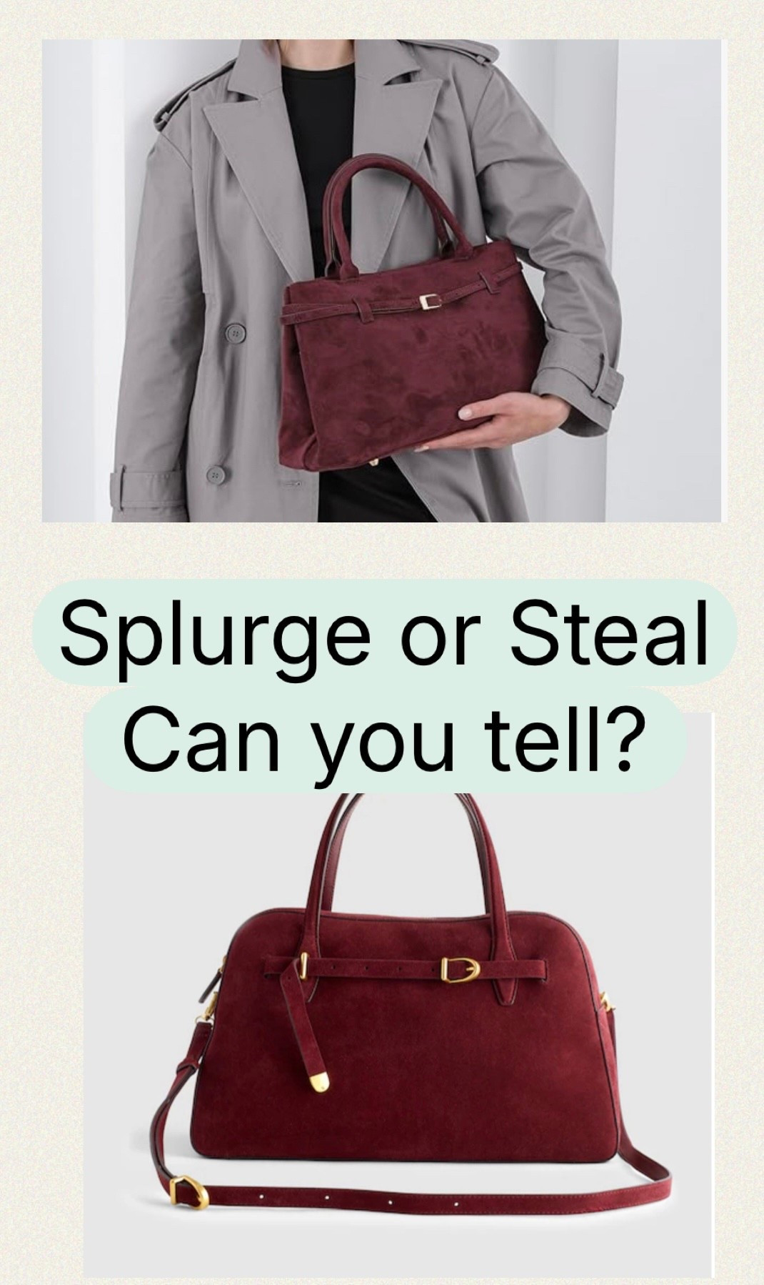 Can you find the Bargain Bag??
Burgundy Handbags
Splurge or Steal?

#LTKWorkwear #LTKootd #LTKTravel