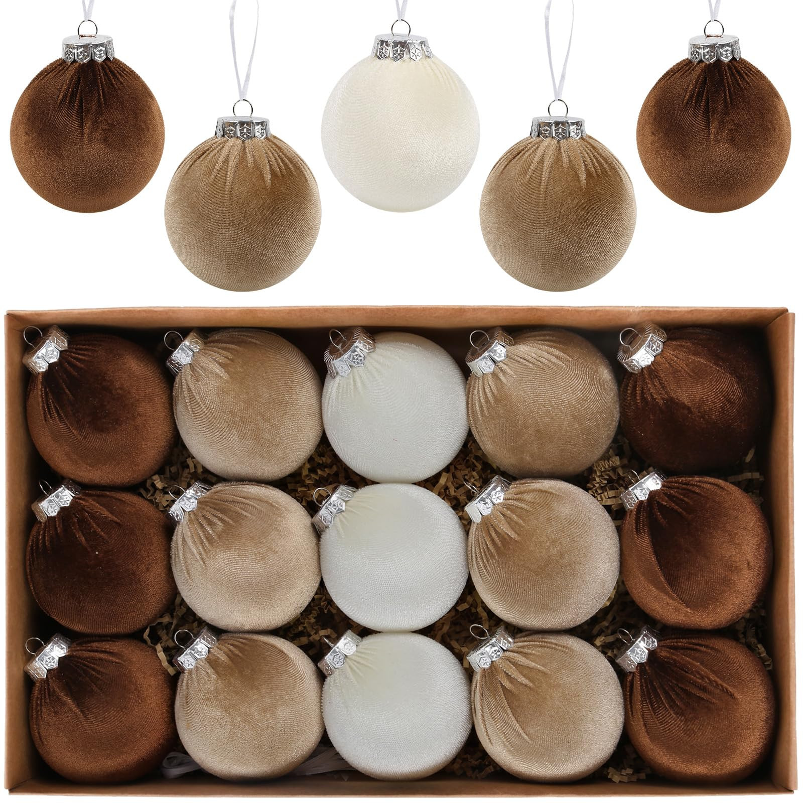 Velvet Christmas Ball Ornaments Set - 15pcs 3.15 inch Flocked Xmas Decorations Brown Ornaments fo... | Amazon (US)
