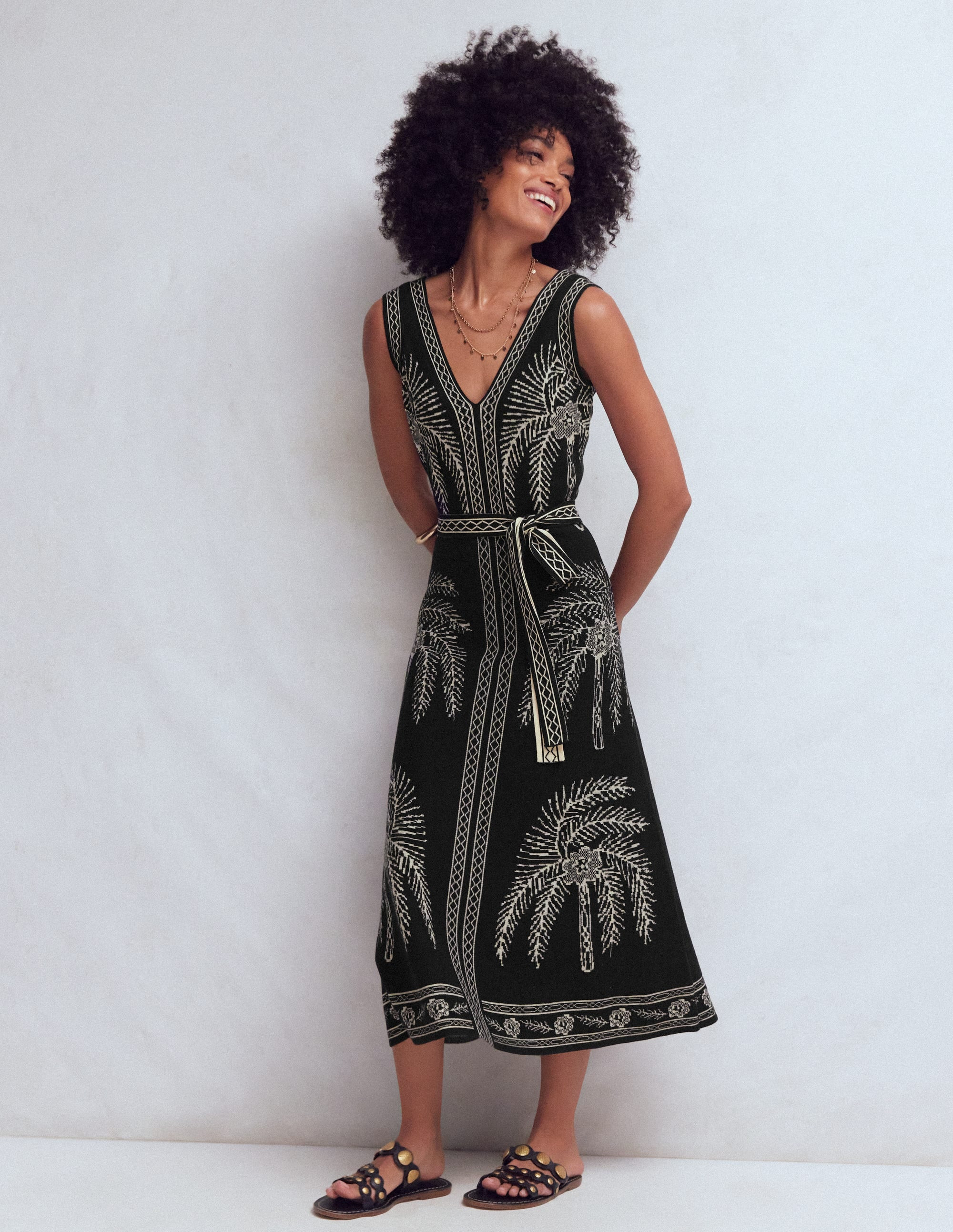 V Neck Jacquard Dress-Palm Jacquard | Boden (US)