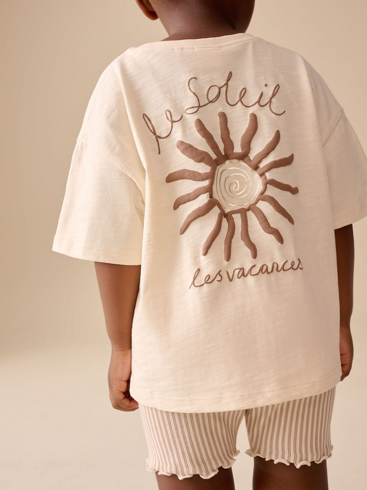 Ecru Sun Short Sleeve T-Shirt and Cycle Shorts Set (3mths-7yrs) | Next US