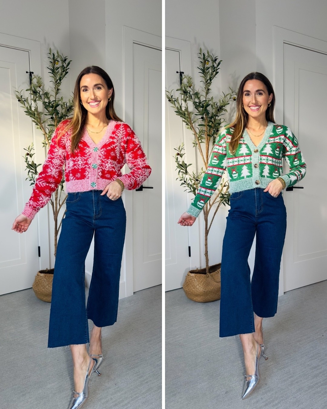 Walmart Christmas sweaters! Obsessed!! Fabric is so soft. Wearing XS 
Jeans- Amazon, size 2
Silver heels- fit true to size 

Holiday outfit, Black Friday, cyber Monday, thanksgiving 

#LTKPetite #LTKHoliday #LTKSeasonal