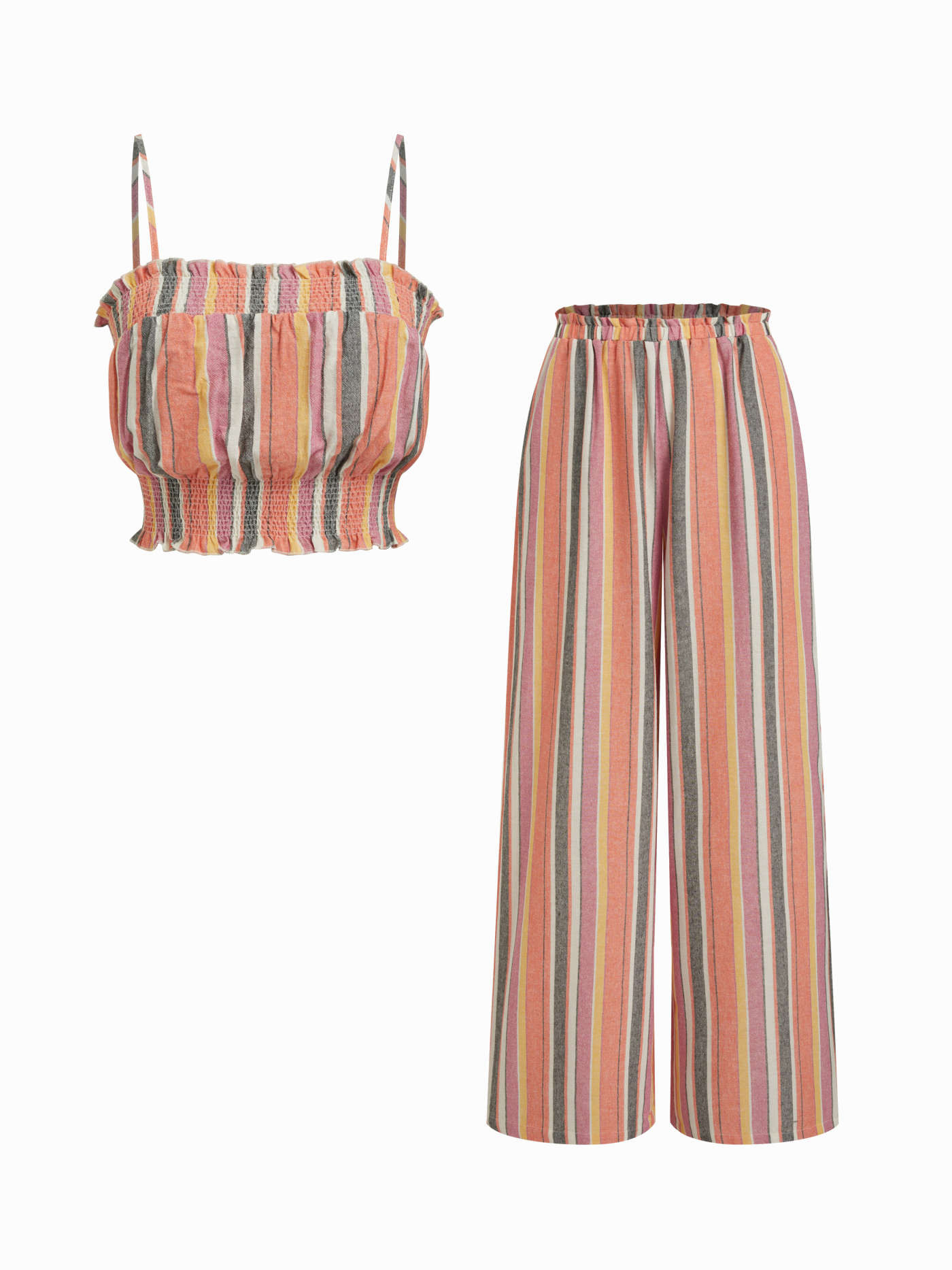 Cotton-blend Square Neck Stripe Crop Cami Top & Mid Rise Lettuce Trim Straight Leg Trousers | Cider