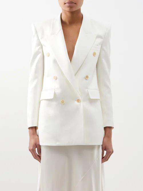 Saint Laurent - Double-breasted Silk-satin Blazer Suit Jacket - Womens - Ivory | Matches (US)