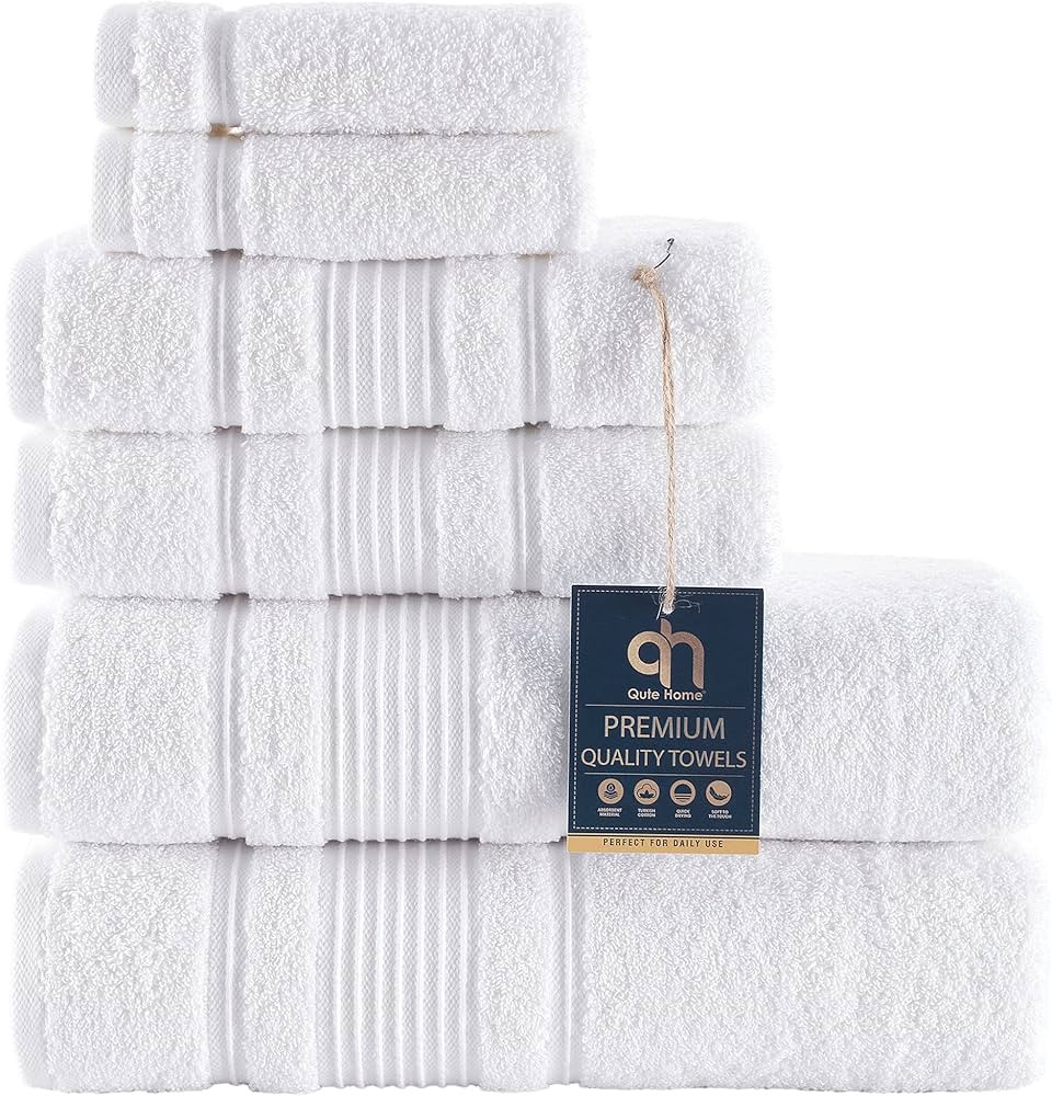 Qute Home 6-Piece Bath Towels Set, 100% Turkish Cotton Premium Quality Bathroom Towels, Soft and ... | Amazon (US)