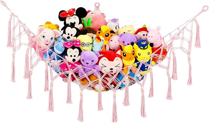 Stuffed Animal Net Toy Hammock with Tassel-Corner Hanging Net for Plush Toy Holder Boho Macrame T... | Amazon (US)