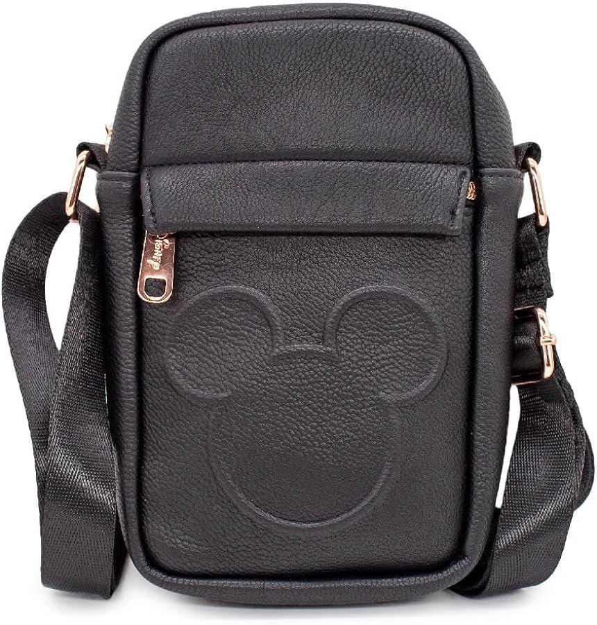 Buckle Down Disney Bag, Cross Body, Mickey Mouse Head Embossed, Black, Vegan Leather | Amazon (US)