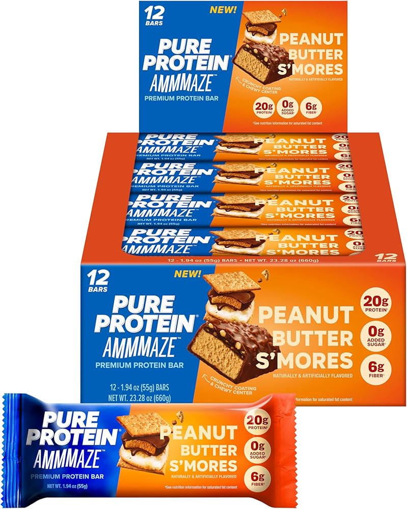 Pure Protein AMMMAZE Peanut Butter S’mores Bars, 20g Protein, 6g Fiber, 5g Net Carbs, No Added ... | Amazon (US)