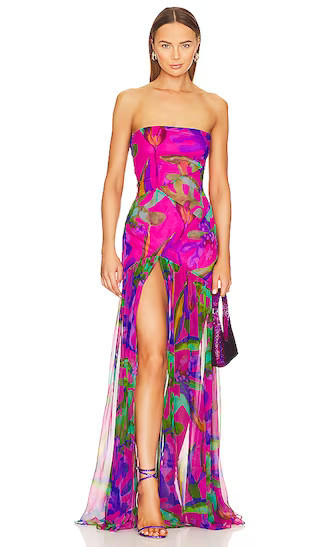 Nicole Silk Dress in Tropical Leaf Hot Pink Dress Purple Dress Hot Pink Gown Starpress Dress | Revolve Clothing (Global)