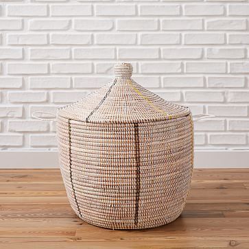 Graphic Millet Lidded Basket, White, Oversized | West Elm (US)