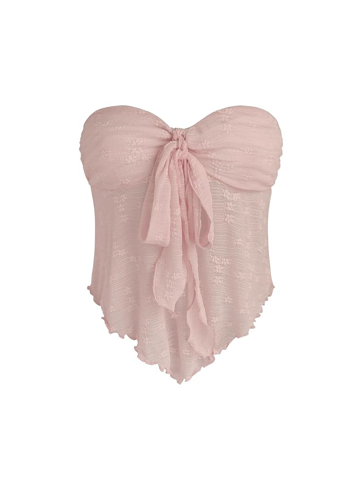 CIDER Summer Tube Tops for Women Floral Tie Front Cute Tops Sexy Going Out Tops Trendy Strapless ... | Amazon (US)