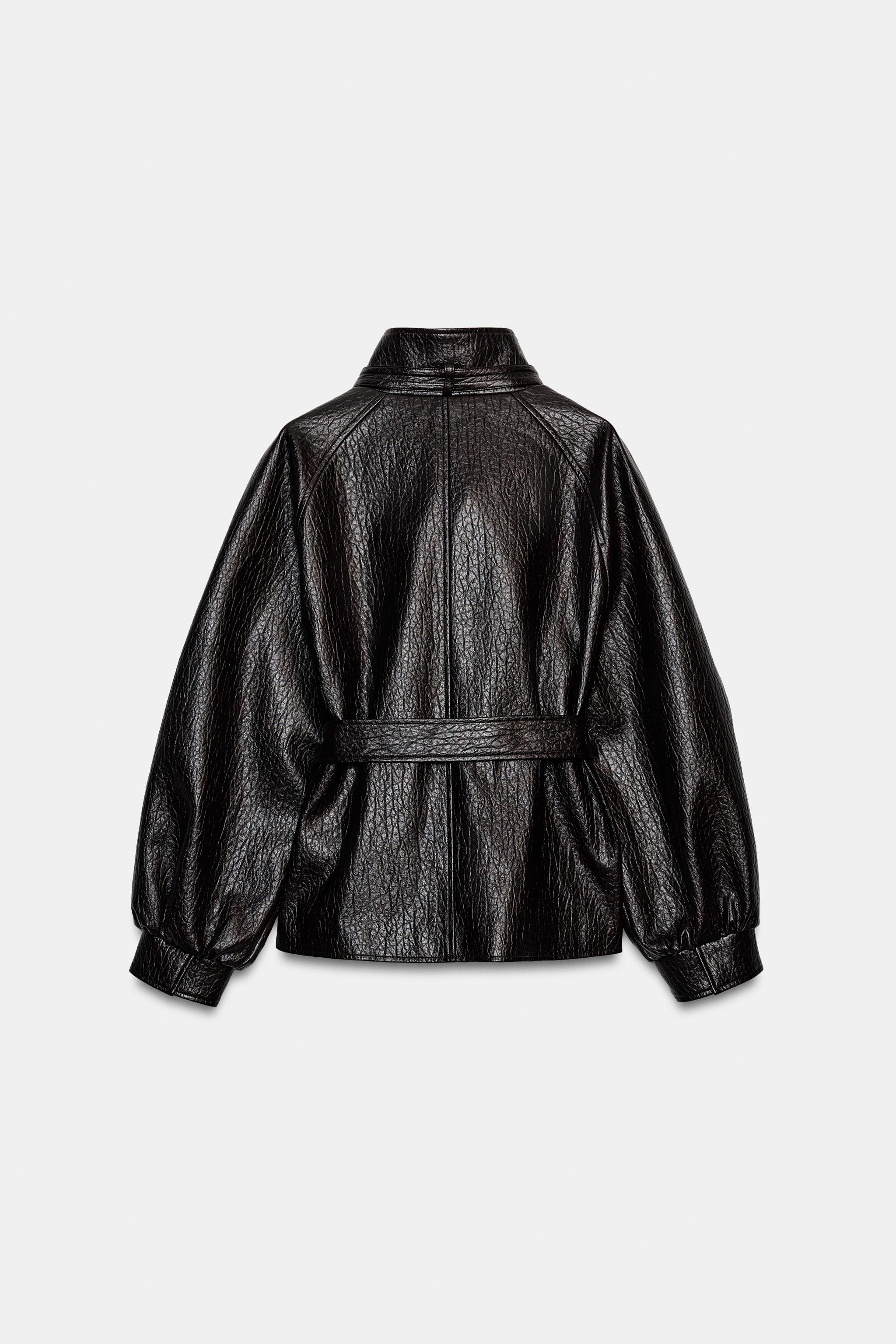 LEATHER EFFECT BELTED JACKET | Zara UK