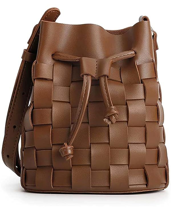 TIJN Tote Bag for Women, Mini Bucket Crossbody Top-Handle Vegan Leather Small Sized Retro Handbag... | Amazon (US)