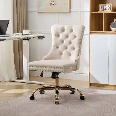 NicBex Luxury Beige Office Chair, Modern Velvet Upholstered Tufted Button Home Office Desk Chair with Golden Metal Base,Adjustable Swivel Vanity Chair | Target