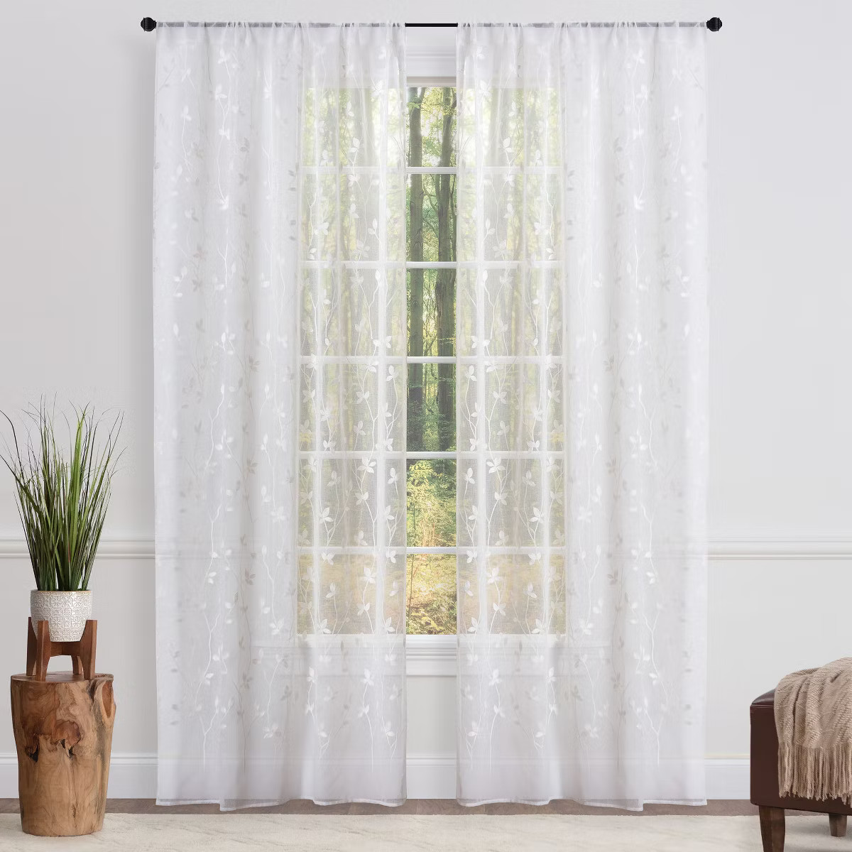 Chanasya 2pk Embroidered Vine Sheer Window Curtain Panels - Set of 2 | Target