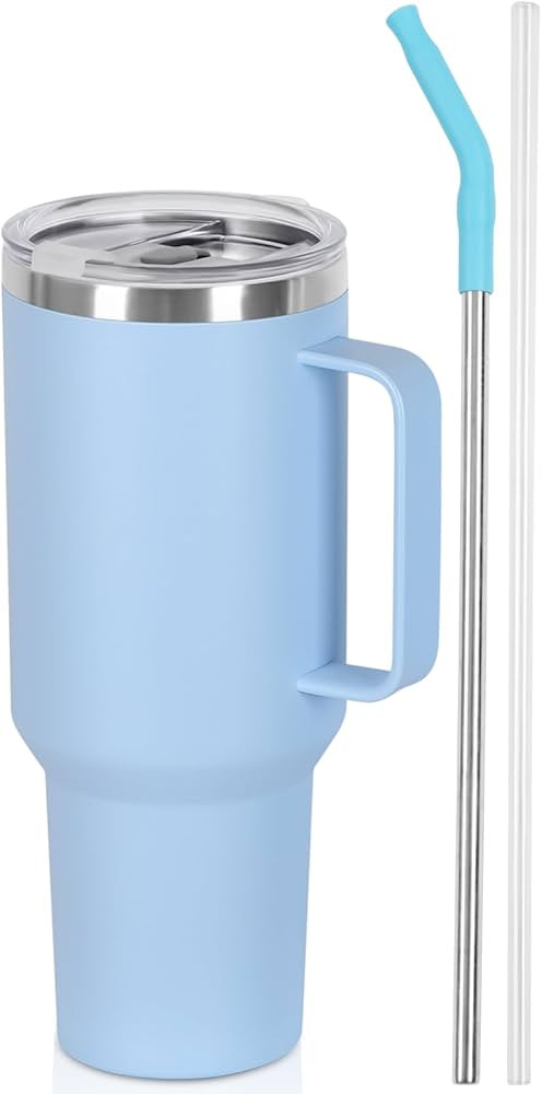 40 Oz Tumbler with Handle and Straw, Stainless Steel Double Wall Vacuum Insulated Cup, 40 OZ Trav... | Amazon (US)