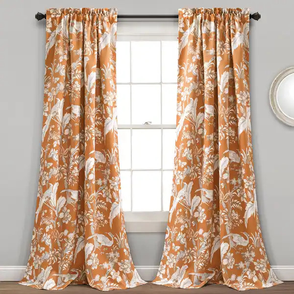 Lush Decor Dolores Room-darkening Floral Curtain Panel Pair - 52" W x 84" L - Orange | Bed Bath & Beyond