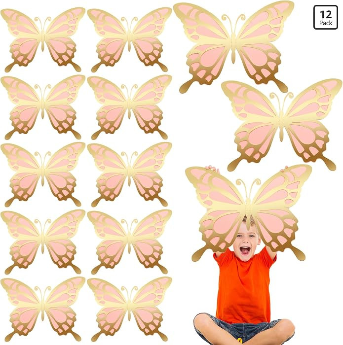 Geyee 12 Pcs 3D Large Butterfly Party Decoration 12 Inch 10 Inch Big Butterfly Centerpieces for T... | Amazon (US)
