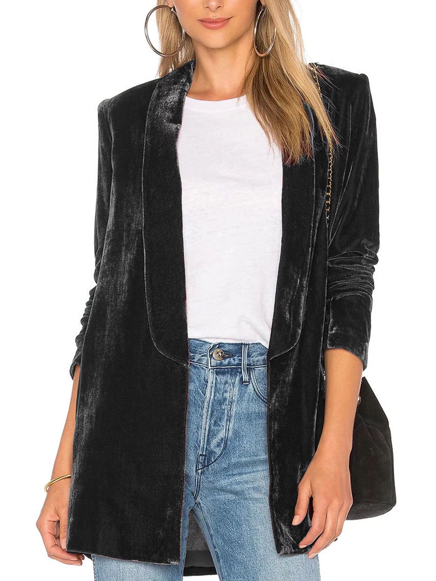 Eyicmarn Womens Casual Velvet Blazers Open Front Long Sleeve Work Office Jackets Blazer | Walmart (US)
