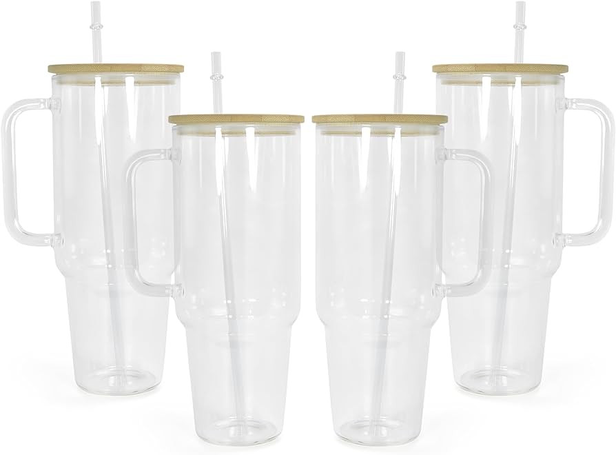 AGH 40oz Sublimation Glass Tumbler with Handle, 4pcs Clear Sublimation Glass Cups Blanks with Bam... | Amazon (US)