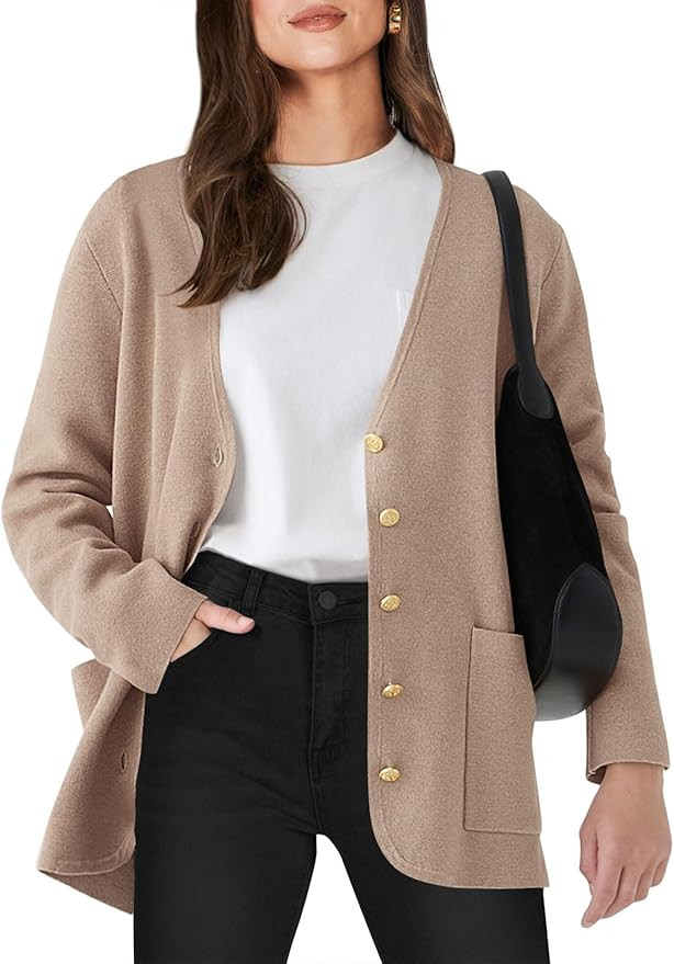 ANRABESS Women Sweater Blazer Long Sleeve Button Down Knit Cardigan Coat 2024 Casual Dressy Outfi... | Amazon (US)
