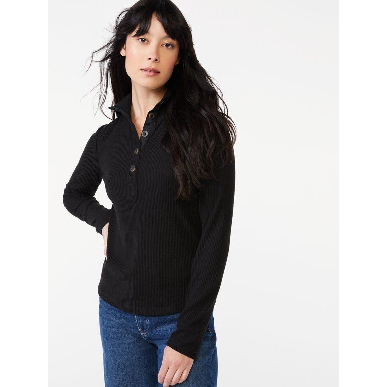 Free Assembly Women's Mock Neck Henley Top | Walmart (US)