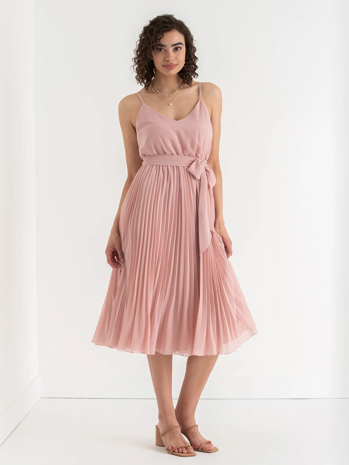 V-Neck Pleated Skirt Midi Dress | Rickis | Ricki's
